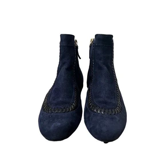 Tods Navy Suede Stitched Gommino Moccasin Ankle Driving Booties Womens Size 4.5